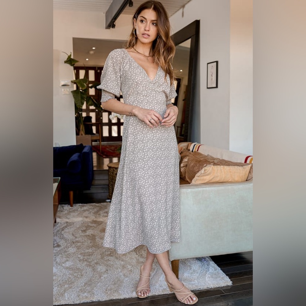 Lulus Sage Green Floral Midi Dress